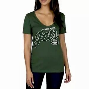 New York Jets T-Shirt Green V-Neck Womens Medium NFL NY Football Tee Fan Gear